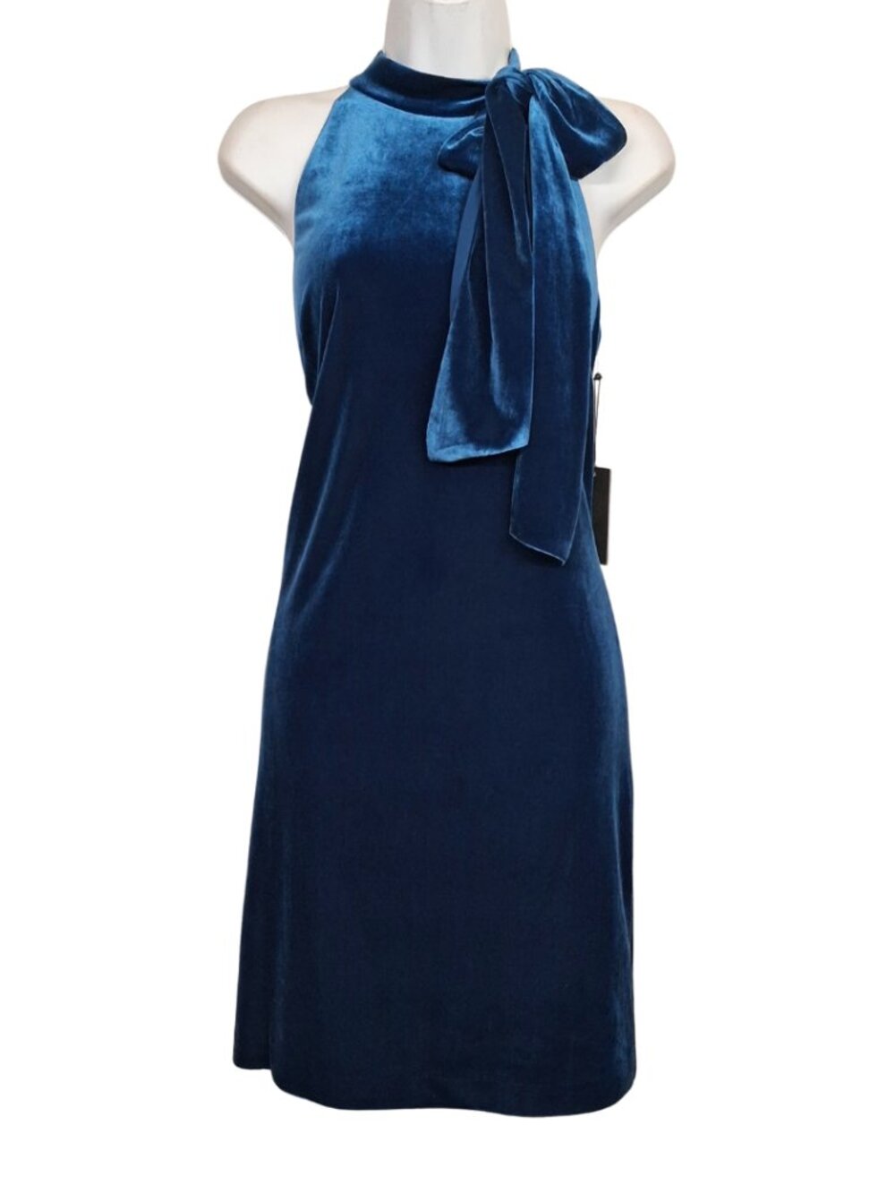 VINCE CAMUTO Blue Velvet Dress Halter Bow Sleeveless Cocktail Mini 8 NWT
